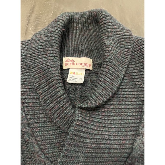 North Country‎ Eaton Cable Knit Shawl Collar Wool Sweater Men Sz Lg Grey Vintage - Picture 2 of 11